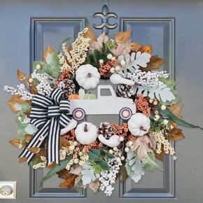 Fall wreath for front door, 20 inch autumn sunflower wreath, harvest decor for farmhouse outdoor porch,thanksgiving wall decorations for home,fall indoor decor with fall leaf,sunflower
