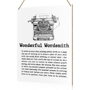 UDNADKEX Writer Wall Decor, Wonderful Wordsmith, Gift for Writer Author Novelist Typewriter, Write Inspirational Decor for Home Office Bedroom Living Room Wooden Decor Writing Motivation Decoration