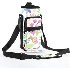 Water Bottle Carrier Bag Holder 25oz 32oz 40oz 64oz Insulated Crossbody Water Bottle Sling Sleeve Case Cover with Strap Pockets for Men Women School Walking Hiking Running (25oz, cactus)