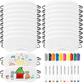 30 PCS Sleep Eye Mask Sleepover Party Supplies, 20 PCS White Sleep Mask with 10 PCS Fabric Marker Pens Shade Blindfold Eye Covering for Sleeping Travel Team Game Party Supply (White)