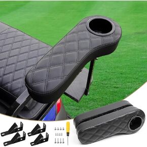Golf Cart Diamond Armrest with Cup Holder for Rear Seat, Upgraded Stable Triangle Support Frame No Drilling for EZGO Club Car DS Precedent Yamaha Golf Carts Arm Rest with 1" Side Square Tube