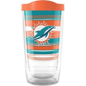 Tervis NFL Miami Dolphins - Hype Stripes صنع في الولايات المتحدة الأمريكية كوب سفر معزول بجدار مزدوج يحافظ على المشروبات باردة وساخنة، 16oz، كلاسيكي