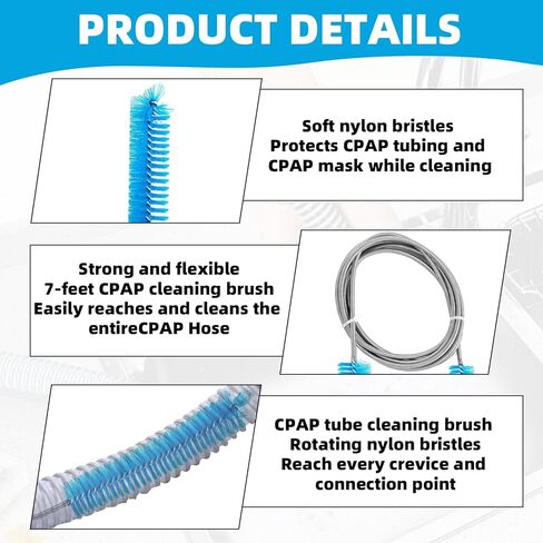 فرشاة تنظيف لخرطوم CPAP، تنظيف أنابيب بطول 7 أقدام وفرشاة تنظيف أنبوب CPAP بقطر 15 مم 19 مم متوافقة مع معظم مستلزمات تنظيف CPAP من نوع خرطوم CPAP (أزرق) in Kuwait