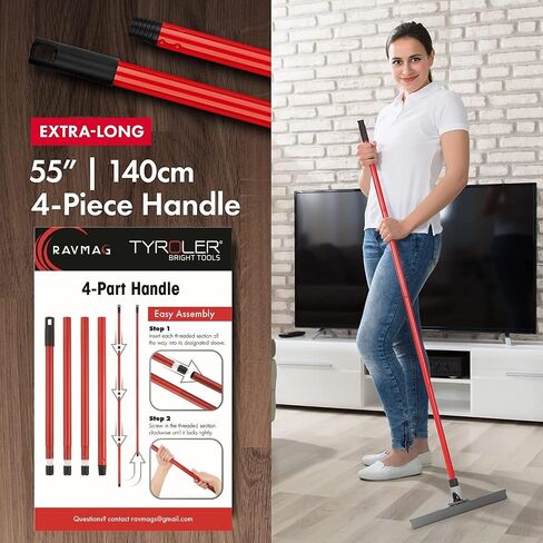 Heavy Duty Floor Squeegee for Concrete and Tile Floor - Silicone Squeegee Broom Floor Scrubber - Large Single Cast Rubber Blade Aluminum Long Handle 360° Swivel Joint - Garage Shower Window Cleaning in Saudi Arabia
