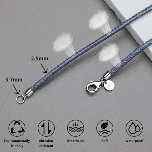 Leather Necklace for Men Women 925 silver buckle Cord Chain Waterproof 18''-24''optional 2.5mm Rope Chain DIY for Pendant With gift box in Kuwait