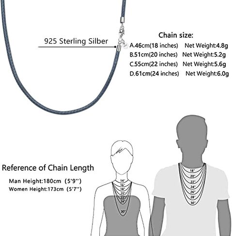 Leather Necklace for Men Women 925 silver buckle Cord Chain Waterproof 18''-24''optional 2.5mm Rope Chain DIY for Pendant With gift box in Kuwait