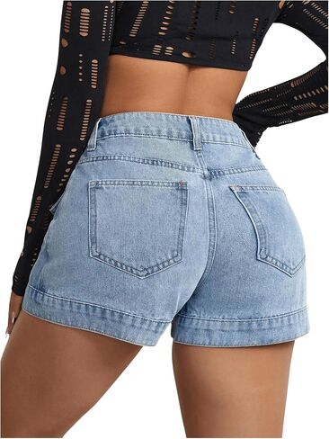 Women's High Waist Denim Skorts Button Front Asymmetric Hem Y2K Casual Jean Skirts Blue Petite-XXS in Saudi Arabia