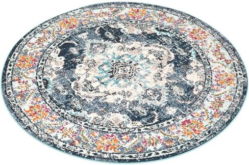 SAFAVIEH Monaco Collection Area Rug - 8' Round, Navy & Light Blue, Boho Chic Medallion Distressed Design, Non-Shedding & Easy Care, Ideal for High Traffic Areas in Living Room, Bedroom (MNC243N) in Saudi Arabia