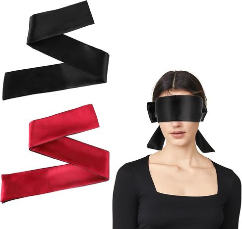 4Pcs Satin Sleep Mask Adjustable Blind Folds for Adult Play Soft Eye Cover Silk Sleeping Blindfold for Women Men Adult Couples (59inch, Black+Red) in Saudi Arabia