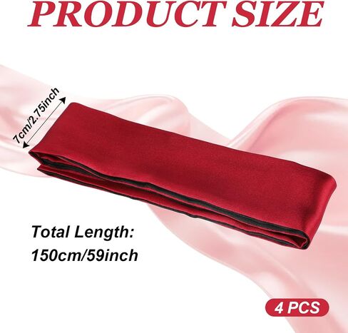 4Pcs Satin Sleep Mask Adjustable Blind Folds for Adult Play Soft Eye Cover Silk Sleeping Blindfold for Women Men Adult Couples (59inch, Black+Red) in Saudi Arabia