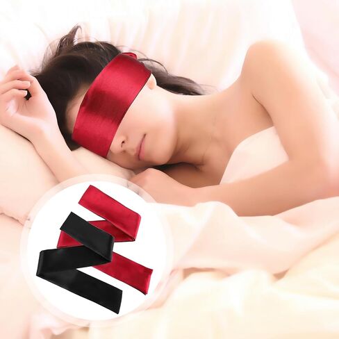 4Pcs Satin Sleep Mask Adjustable Blind Folds for Adult Play Soft Eye Cover Silk Sleeping Blindfold for Women Men Adult Couples (59inch, Black+Red) in Saudi Arabia