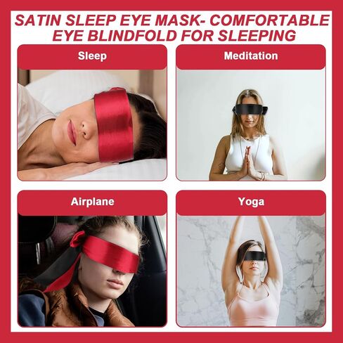 4Pcs Satin Sleep Mask Adjustable Blind Folds for Adult Play Soft Eye Cover Silk Sleeping Blindfold for Women Men Adult Couples (59inch, Black+Red) in Saudi Arabia