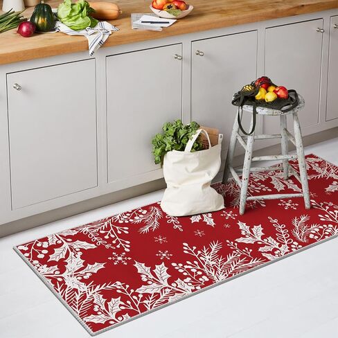 Artoid Mode Red Holly Snowflakes Christmas Area Rug, Xmas Winter Home Decor Low-Profile Non-Slip Washable Door Mat for Entryway Bedroom Living Room Laundry Room Indoor 2x6 Feet in Saudi Arabia