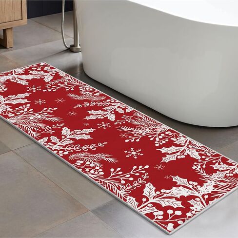 Artoid Mode Red Holly Snowflakes Christmas Area Rug, Xmas Winter Home Decor Low-Profile Non-Slip Washable Door Mat for Entryway Bedroom Living Room Laundry Room Indoor 2x6 Feet in Saudi Arabia