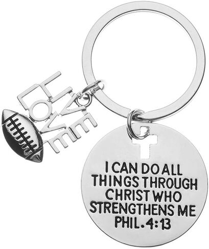 Football Charm Keychain, Christian Faith Charm Keychain, I Can Do All Things Through Christ Who Strengthens Me Phil. 4:13 Scripture Jewelry, Football Gifts For Men, Teens and Boys in Saudi Arabia
