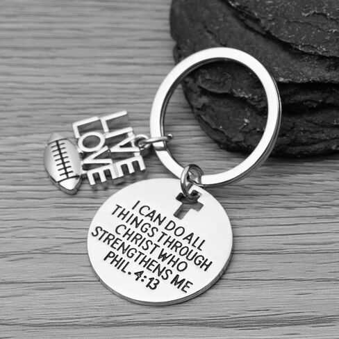 Football Charm Keychain, Christian Faith Charm Keychain, I Can Do All Things Through Christ Who Strengthens Me Phil. 4:13 Scripture Jewelry, Football Gifts For Men, Teens and Boys in Saudi Arabia