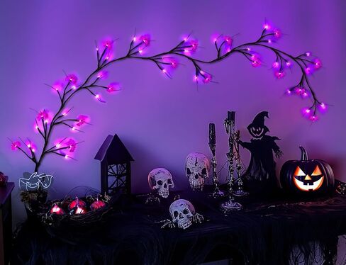 Halloween Spider Bat Shaped Light Atmosphere Decorative Light Rattan Light LED Simulated Tree - Purple in Saudi Arabia