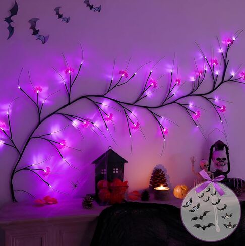 Halloween Spider Bat Shaped Light Atmosphere Decorative Light Rattan Light LED Simulated Tree - Purple in Saudi Arabia