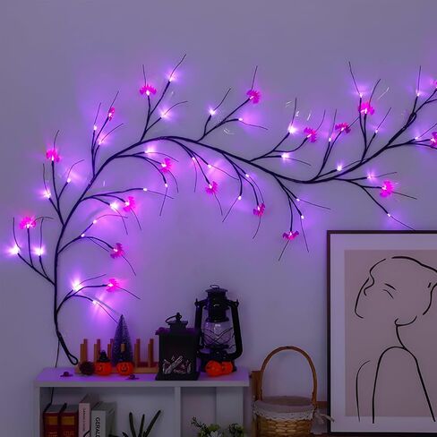 Halloween Spider Bat Shaped Light Atmosphere Decorative Light Rattan Light LED Simulated Tree - Purple in Saudi Arabia