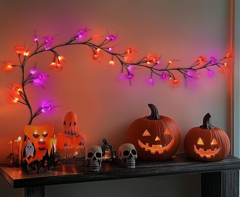 ضوء ديكور للهالوين على شكل خفاش عنكبوت للهالوين، ضوء راتان، شجرة محاكاة LED - أرجواني in Kuwait