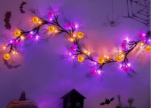 ضوء ديكور للهالوين على شكل خفاش عنكبوت للهالوين، ضوء راتان، شجرة محاكاة LED - أرجواني in Kuwait
