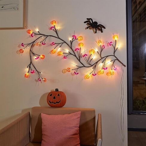 ضوء ديكور للهالوين على شكل خفاش عنكبوت للهالوين، ضوء راتان، شجرة محاكاة LED - أرجواني in Kuwait