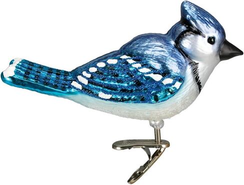 Old World Christmas Ornaments: Bird Watcher Collection Glass Blown Ornaments for Christmas Tree,Bright Blue Jay in Saudi Arabia