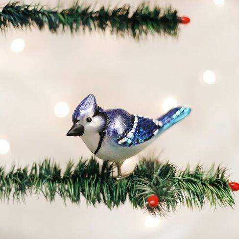 Old World Christmas Ornaments: Bird Watcher Collection Glass Blown Ornaments for Christmas Tree,Bright Blue Jay in Saudi Arabia