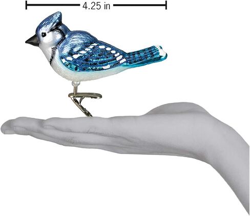 Old World Christmas Ornaments: Bird Watcher Collection Glass Blown Ornaments for Christmas Tree,Bright Blue Jay in Saudi Arabia