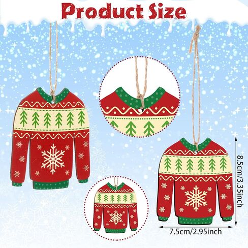 30 Pcs Ugly Sweater Ornament Wooden Christmas Sweater Ornaments Winter Sweater Hanging Ornament with Lanyard for Christmas Party Decoration Winter Sweater Holiday Xmas Party in Saudi Arabia