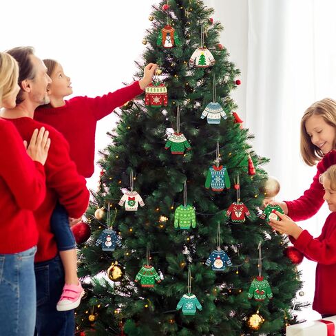 30 Pcs Ugly Sweater Ornament Wooden Christmas Sweater Ornaments Winter Sweater Hanging Ornament with Lanyard for Christmas Party Decoration Winter Sweater Holiday Xmas Party in Saudi Arabia