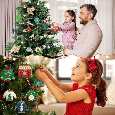 30 Pcs Ugly Sweater Ornament Wooden Christmas Sweater Ornaments Winter Sweater Hanging Ornament with Lanyard for Christmas Party Decoration Winter Sweater Holiday Xmas Party in Saudi Arabia