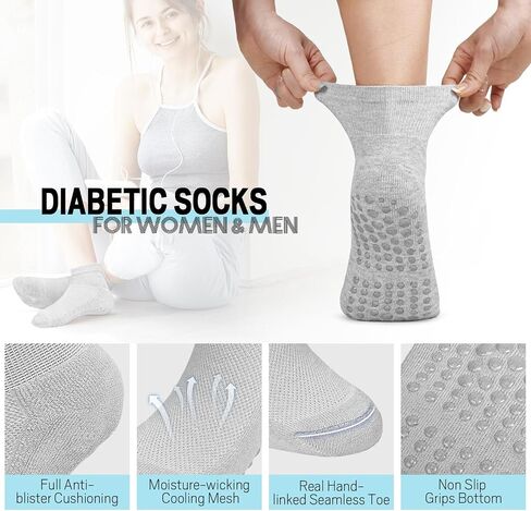 yeuG Diabetic Socks with Grippers for Women Men Hospital Socks with Grips Non Slip Socks Grippy Socks Non Binding Ankle Socks in Saudi Arabia