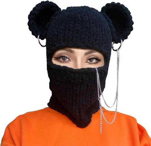 Knitted Mask Crochet Beanie Hat Face Mask, 3D Funny Bunny Bear Cat Ear Hat for Cold Weather or Party in Saudi Arabia