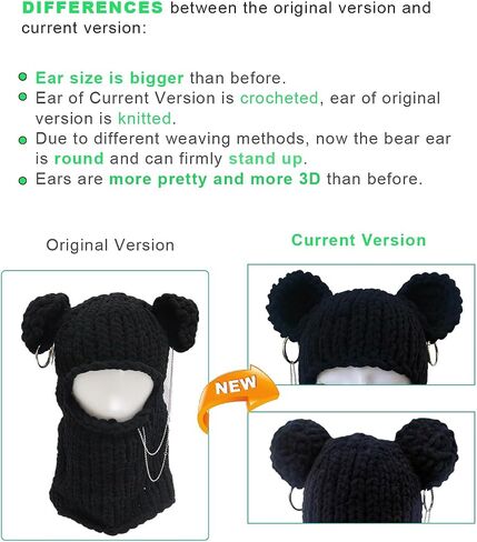 Knitted Mask Crochet Beanie Hat Face Mask, 3D Funny Bunny Bear Cat Ear Hat for Cold Weather or Party in Saudi Arabia