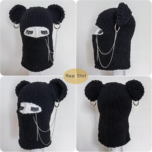 Knitted Mask Crochet Beanie Hat Face Mask, 3D Funny Bunny Bear Cat Ear Hat for Cold Weather or Party in Saudi Arabia