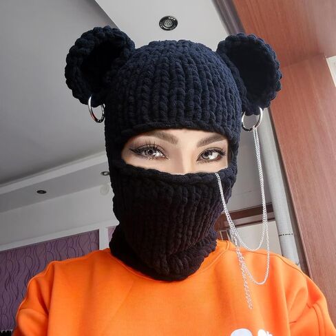 Knitted Mask Crochet Beanie Hat Face Mask, 3D Funny Bunny Bear Cat Ear Hat for Cold Weather or Party in Saudi Arabia