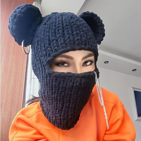 Knitted Mask Crochet Beanie Hat Face Mask, 3D Funny Bunny Bear Cat Ear Hat for Cold Weather or Party in Saudi Arabia