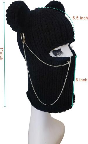 Knitted Mask Crochet Beanie Hat Face Mask, 3D Funny Bunny Bear Cat Ear Hat for Cold Weather or Party in Saudi Arabia