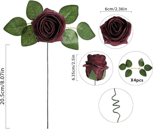 Burgundy Rose Artificial Flowers 25pcs High-Centered Real Looking Foam Fake Roses with Stems for DIY Wedding Bouquets Baby Shower Centerpieces Arrangements Party Tables Home (Burgundy) in Saudi Arabia