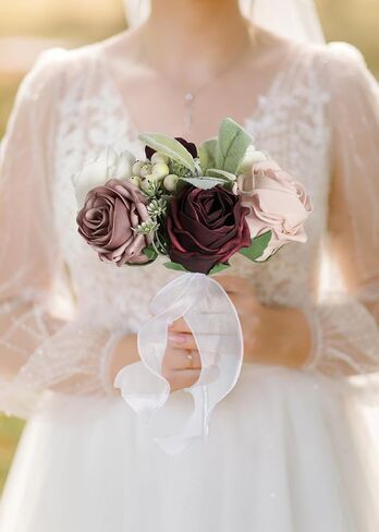 Burgundy Rose Artificial Flowers 25pcs High-Centered Real Looking Foam Fake Roses with Stems for DIY Wedding Bouquets Baby Shower Centerpieces Arrangements Party Tables Home (Burgundy) in Saudi Arabia