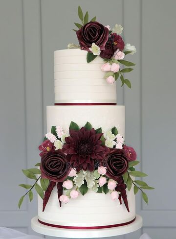 Burgundy Rose Artificial Flowers 25pcs High-Centered Real Looking Foam Fake Roses with Stems for DIY Wedding Bouquets Baby Shower Centerpieces Arrangements Party Tables Home (Burgundy) in Saudi Arabia