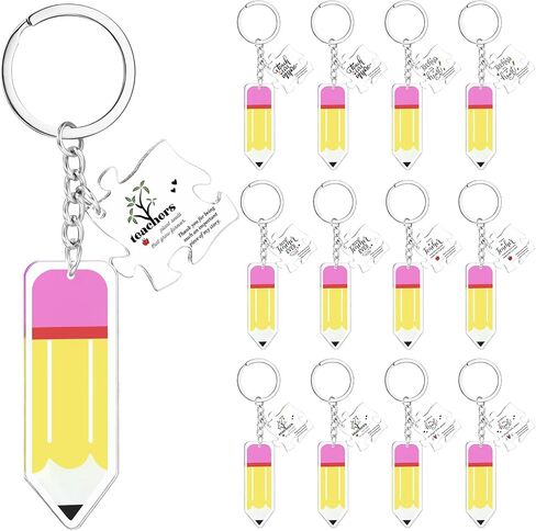 12 Pcs Back to School Teacher Gifts Teacher Pencil Keychains Acrylic Teacher Key Chains with Pencil Charms and Puzzle Teacher Appreciation Gifts for First Day of School Colleague Retirement in Saudi Arabia