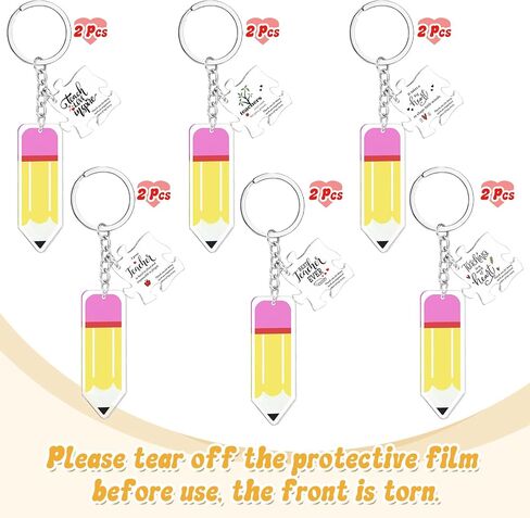 12 Pcs Back to School Teacher Gifts Teacher Pencil Keychains Acrylic Teacher Key Chains with Pencil Charms and Puzzle Teacher Appreciation Gifts for First Day of School Colleague Retirement in Saudi Arabia