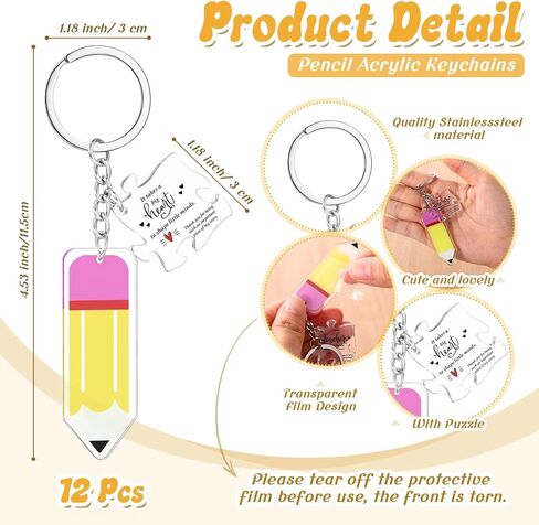 12 Pcs Back to School Teacher Gifts Teacher Pencil Keychains Acrylic Teacher Key Chains with Pencil Charms and Puzzle Teacher Appreciation Gifts for First Day of School Colleague Retirement in Saudi Arabia