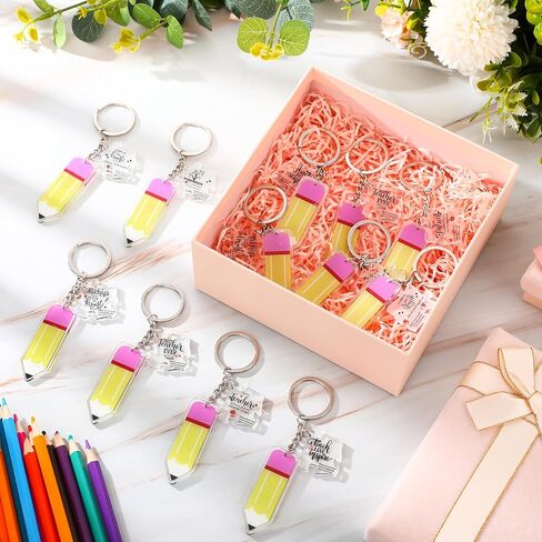 12 Pcs Back to School Teacher Gifts Teacher Pencil Keychains Acrylic Teacher Key Chains with Pencil Charms and Puzzle Teacher Appreciation Gifts for First Day of School Colleague Retirement in Saudi Arabia
