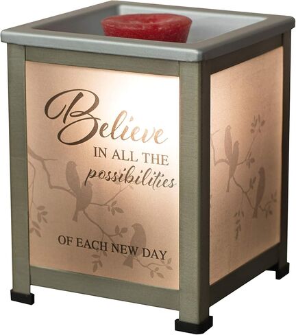 Elanze Designs Believe Possibilities Each Day Bird Silvertone Metal Electrical Wax Tart & Oil Glass Lantern Warmer in Saudi Arabia