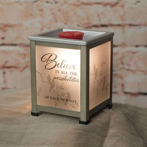 Elanze Designs Believe Possibilities Each Day Bird Silvertone Metal Electrical Wax Tart & Oil Glass Lantern Warmer in Saudi Arabia