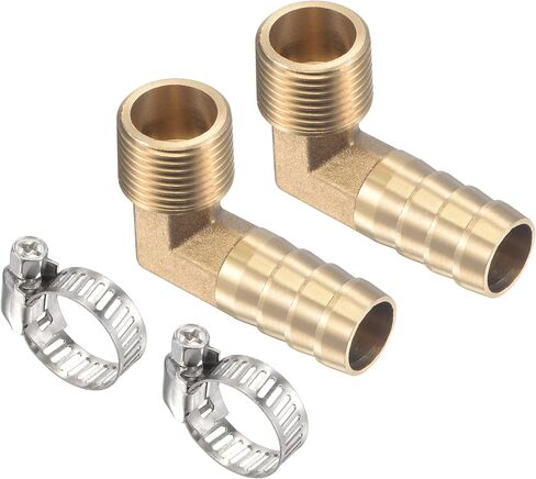 2 Pack Brass Hose Barb Fittings - 90 Degree Elbow 10mm Brass Pipe Connector with Hose Clamps Apply to Water(G1/4 Male Thread) in Saudi Arabia