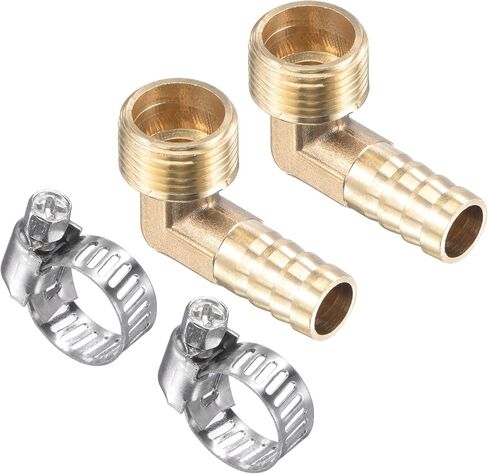 2 Pack Brass Hose Barb Fittings - 90 Degree Elbow 10mm Brass Pipe Connector with Hose Clamps Apply to Water(G1/4 Male Thread) in Saudi Arabia